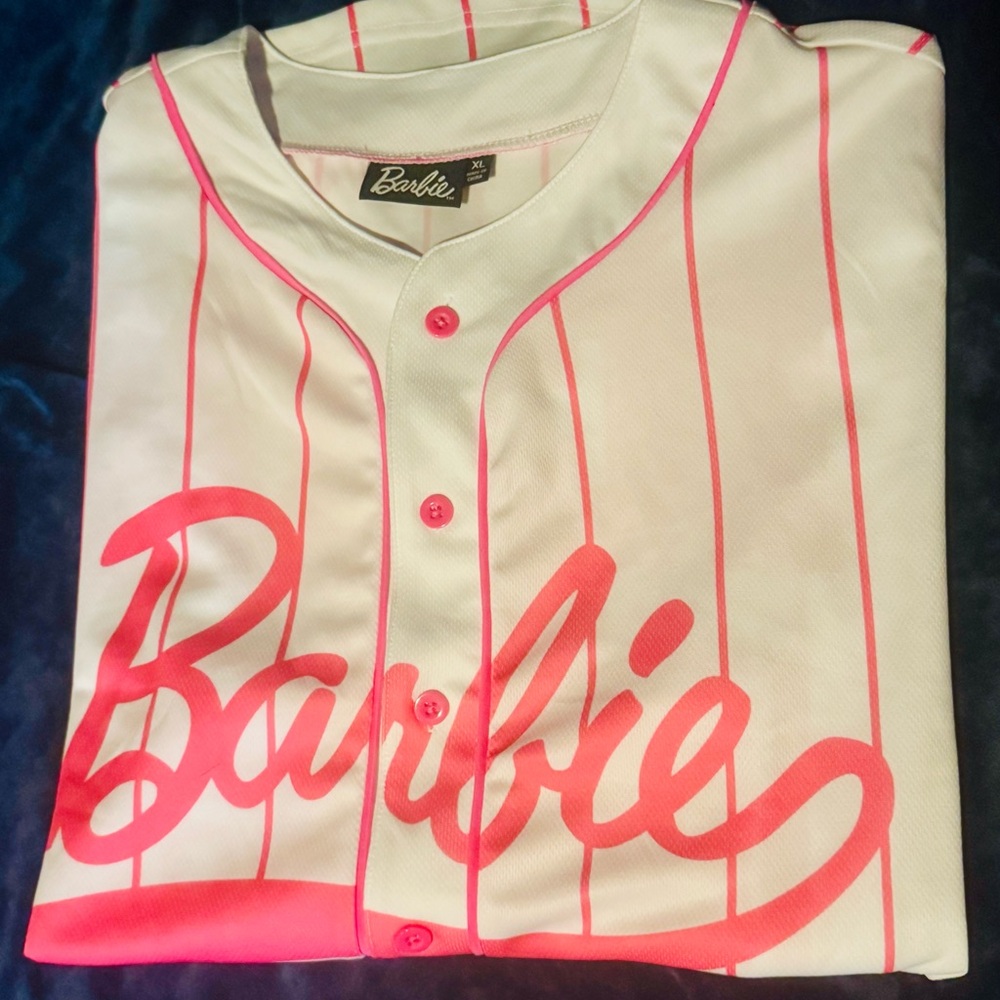 Barbie Women’s Button Down Shirt - White and Pink